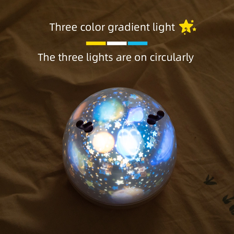 Desktop USB Rechargeable Night Sky Starry Lamp Beauty LED Projection Tricolor Effect Table Light with 6kinds Projection